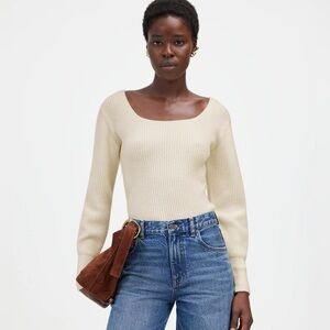 NWT! Madewell | SoftWool & Cashmere Square-Neck Pullover Sweater | Cloud (Ivory)